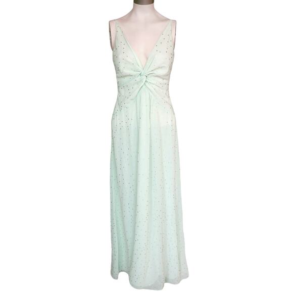 TOPSHOP Spot Foil metallic twist front slip maxi party dress mint dot Size 4 NEW - Picture 1 of 8